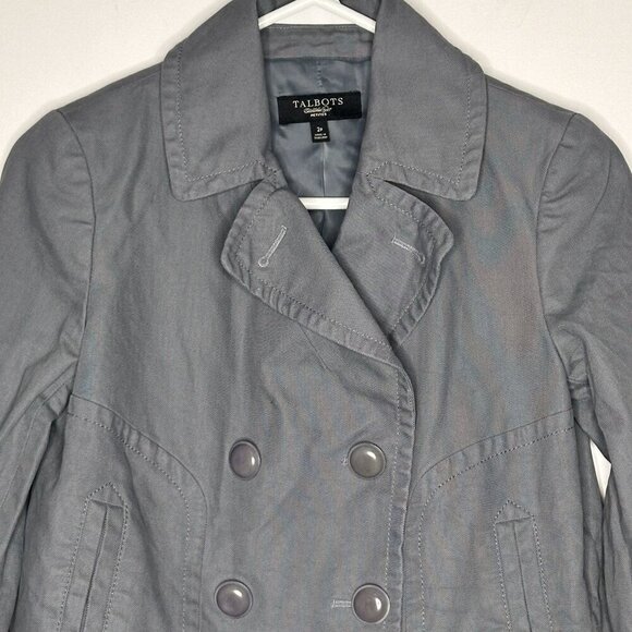 Talbots Petites Jackie Fit Double Breasted Blazer size 2p grey Jacket Crop - Picture 3 of 10